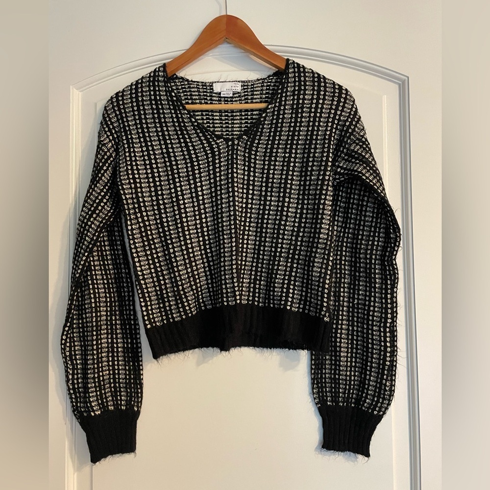 Ten Sixty Sherman Cropped Black & White Patterned Women's Sweater XS